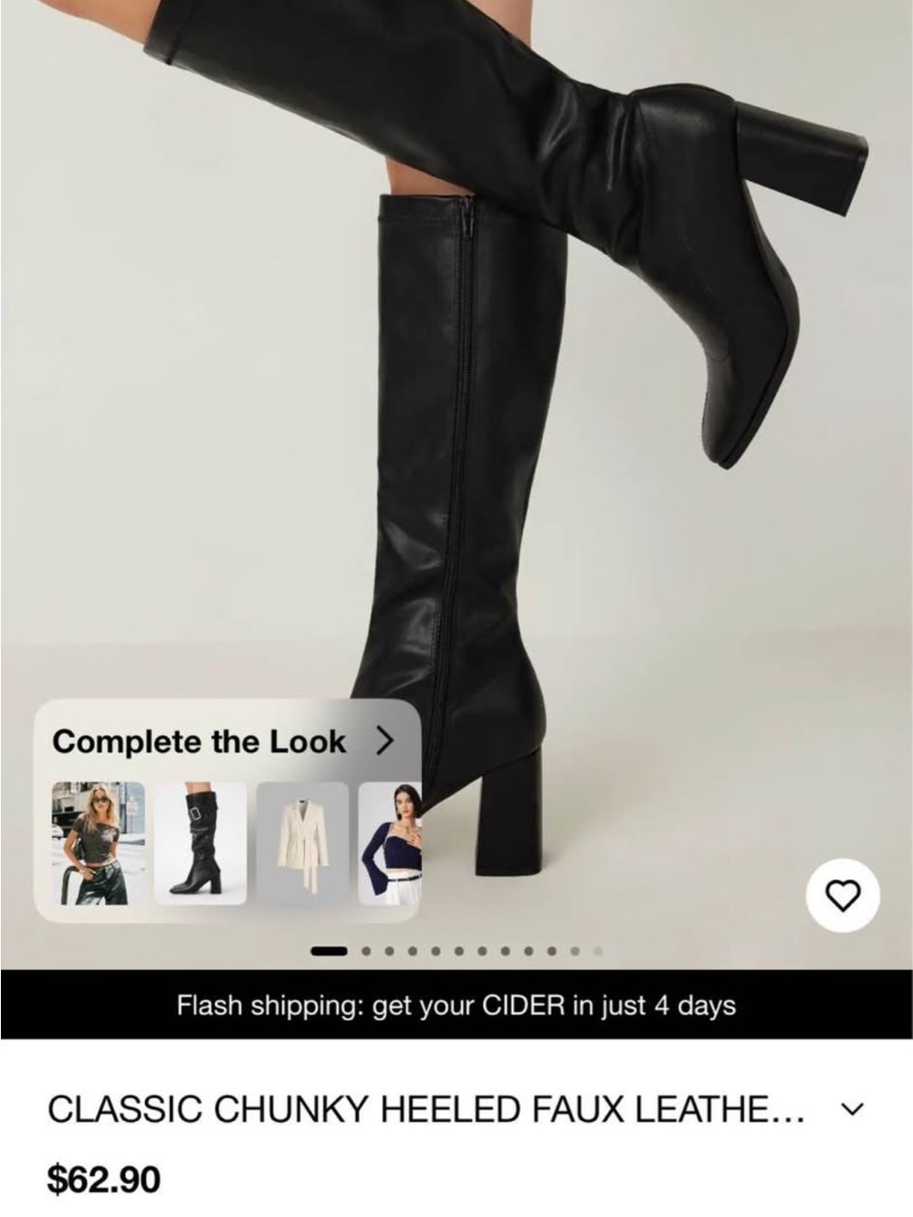 Cider Black Faux Leather Knee Boots with Chunky Block Heel